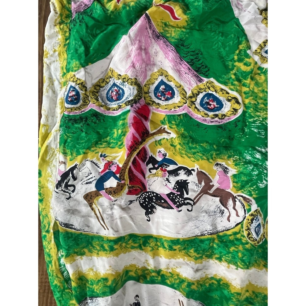 Moulinette Soeurs Carousel Peacock Print Ruffle Dress Green Yellow Pink Size 10 - Picture 4 of 9